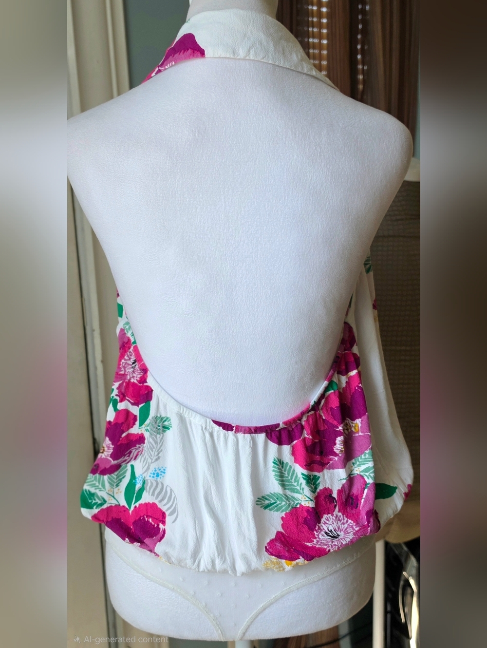 Free People Intimately Offshore Floral Button-Down Halter Bodysuit Womens S Whit - Picture 4 of 13